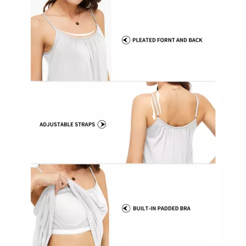 Women Flowy Pleated Camisole with Built-in Bra Loose Casual Sleeveless Tank Tops - Picture 6 of 48