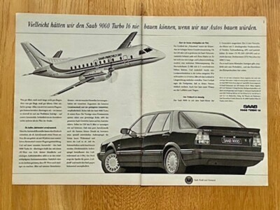 Saab 9000 Turbo 16 & Fairchild 340 Flugzeug Original 1986 VintageAd Werbung