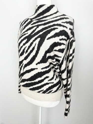 Lush Womens Knit Sweater Size S Cream Black Animal Print Mock Neck Dolman Sleeve - Picture 3 of 10
