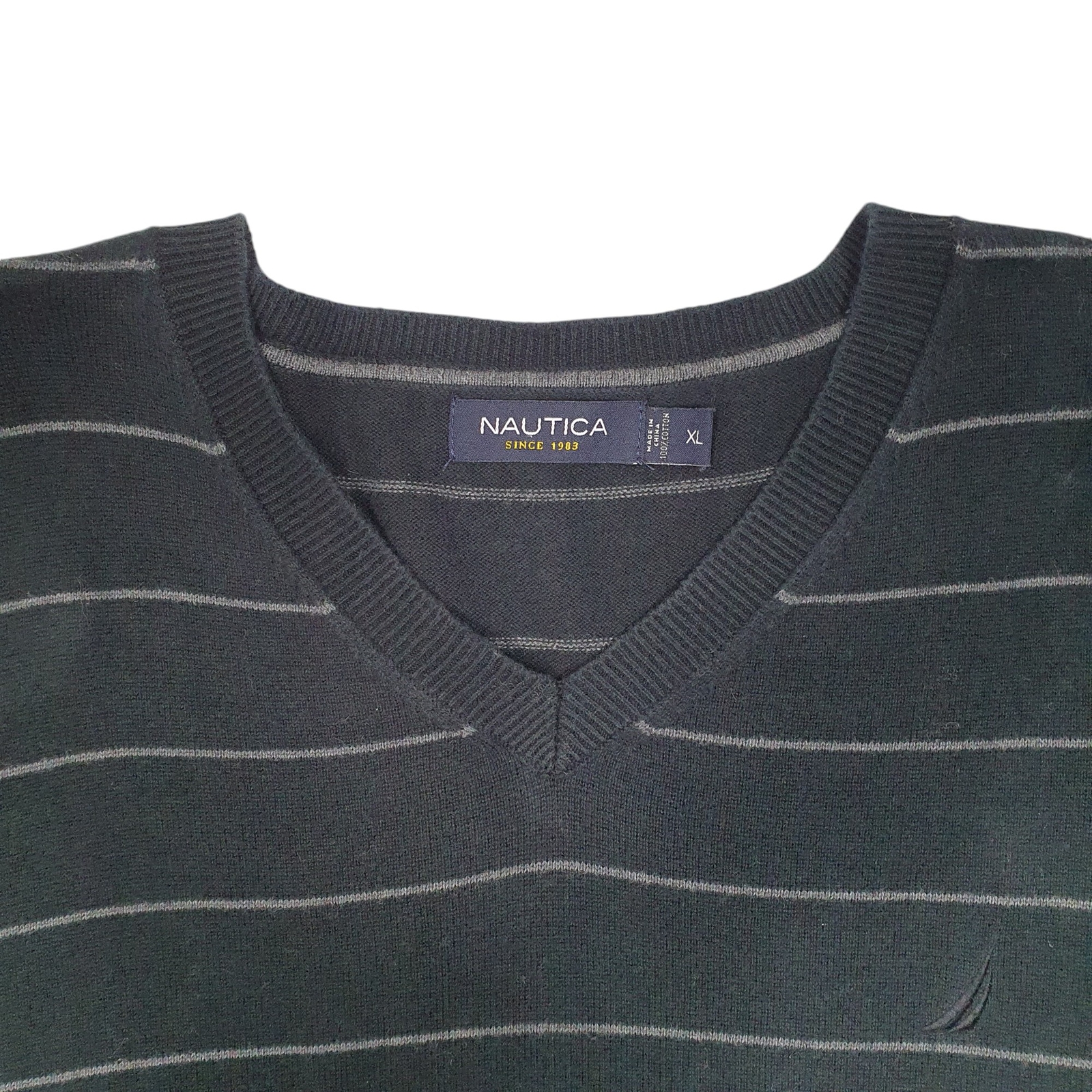 NAUTICA V Neck Knit Striped Jumper Sweatshirt Mens XL image 2