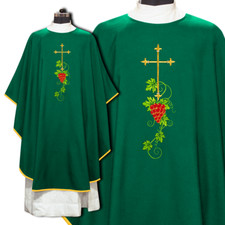 Green Gothic Chasuble with Embroidered Grapes Motif   Priest Liturgical Vestment