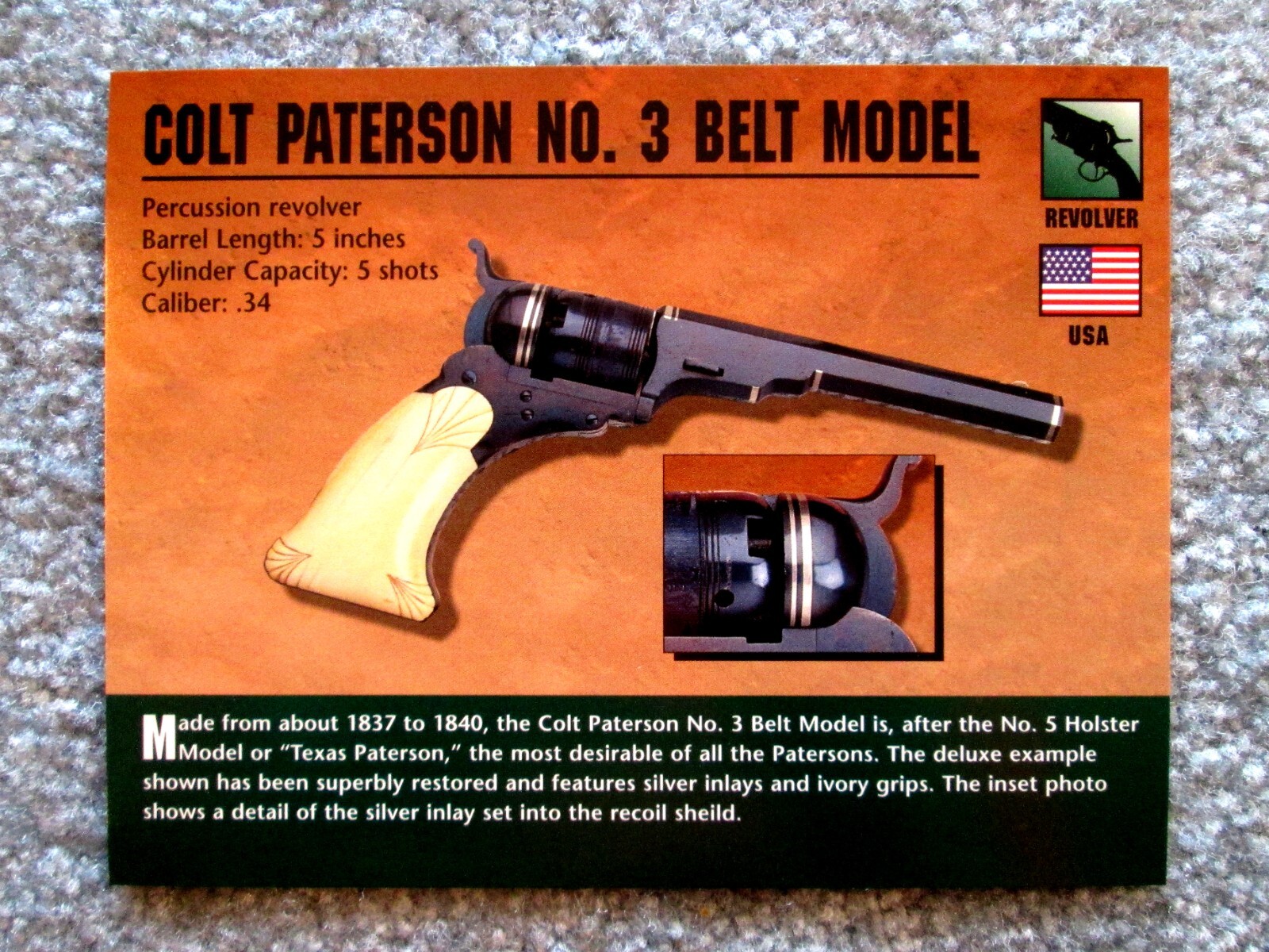 Colt Paterson No. 3 Belt Model Revolver Classic Firearms Photo Card u