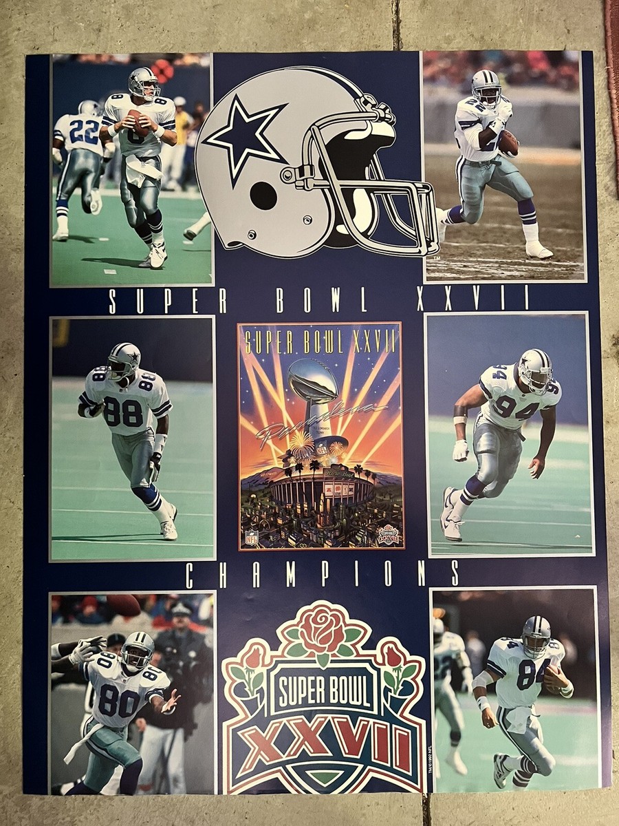 Vintage 1992 Super Bowl XXVII Poster 28” X 22” Dallas Cowboys rare