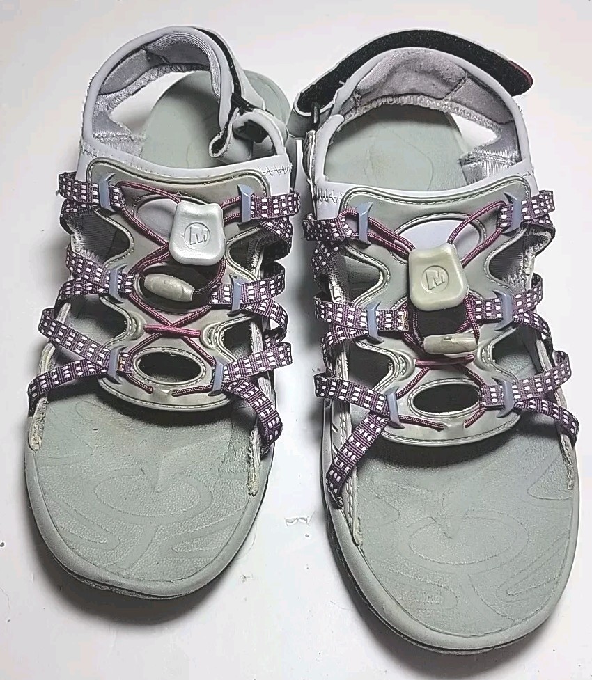 SANDALI MERRELL VIOLA SKELLY PUNTA APERTA CON LARGHEZZA E SCHIENA REGOLABILI TAGLIA 9M OTTIME CONDIZIONI
