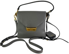 PRADA Gray Calf Skin Leather Small Ingrid TopHandle Crossbody Made in Italy