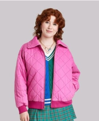 Wild Fable Woven Quilted Bomber Jacket in Ravishing Pink, Large Brand New 
