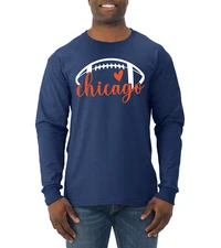 Fan Of Chicago Football Orange Heart Script Writing Men Long Sleeve Shirt