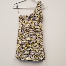 Zara Floral One Shoulder Ruched Cocktail Dress Small NWT