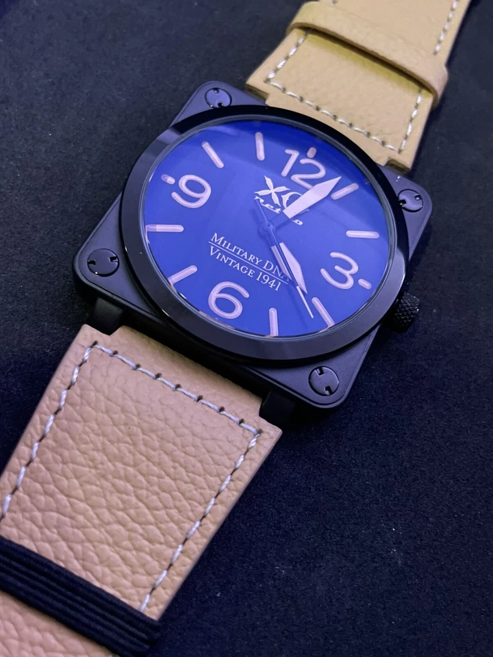 XO Retro P-51 Mustang DNA Relógio Piloto Masculino – Mostrador Quadrado Preto, Pulseira de Couro, N - Imagem 2 de 4