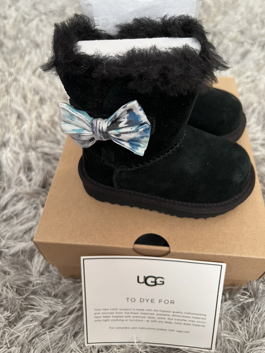 Ugg T Kenzie Tie Dye Bow Black Toddler’s Boots Size UK EU 22 New