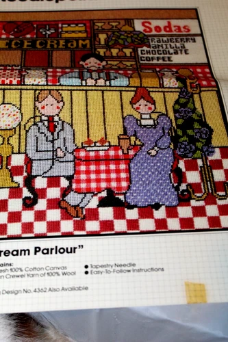 Vintage Bucilla Needlepoint Kit 4363 America Collection Ice Cream Parlour opened