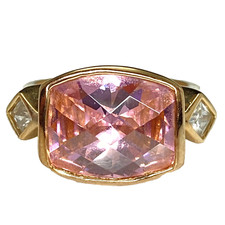 Designer Signed Vermeil Yellow Gold over 925 Sterling Silver Pink Clear CZ Ring