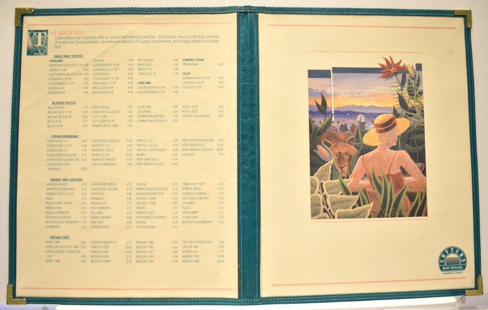 Vintage 1993 Cutters Bay House Market Place Restaurant Menu Seattle