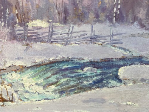 Oil Painting Undeutl.sign.blick On Winterladschaft IN Forest An Bach Waterfall - Picture 4 of 6