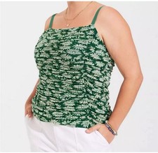 Torrid Floral Stretch Mesh Ruched Shirred Cami Top Green  White 6X Floral