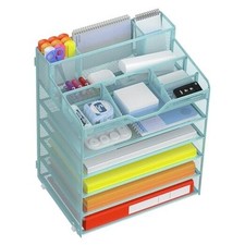 Multi-Functional Desk Organizer Tray Paper Letter Tray Organizer 6 Tier Blue