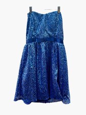 Junior's Delias blue sequin strapless prom mini dress sz 1 Satiny bow NWOT