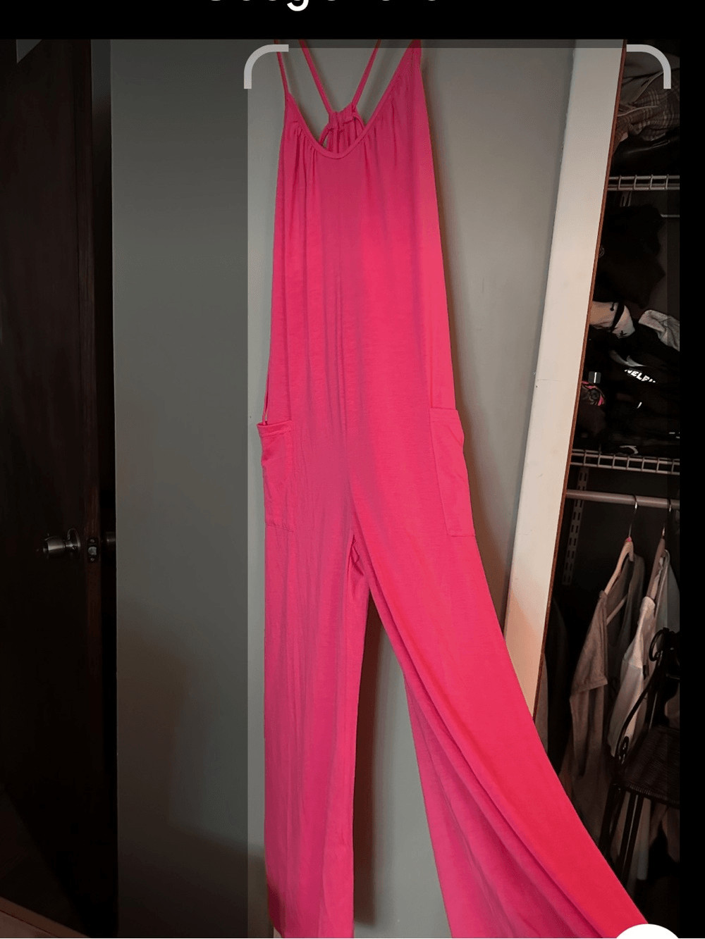 MISSLOOK pink Relaxed Spaghetti-Strap Halter romper with pockets.