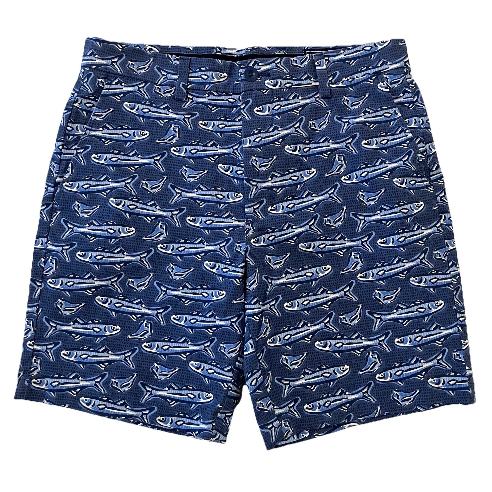 Vineyard Vines Performance Blue Breaker Shorts Men's Size 30 Fish All Over Print