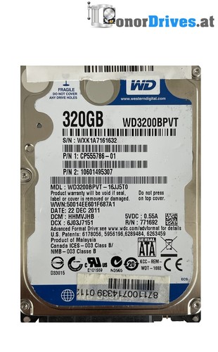 Western Digital WD3200BPVT-16JJ5T0 - 320 GB - SATA - PCB 2060-771820-000 Rev. A*