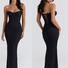 House of CB solaine Black lace Corset maxi dress, SIZE LARGE
