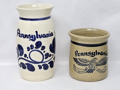 2 x New Geneva Pennsylvania Steingut Keramik signiert Nopwasky Töpfe 1988