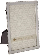 Contemporary Silver Metal Picture Frame 5x7 with Velvet Backing and Bead Design
