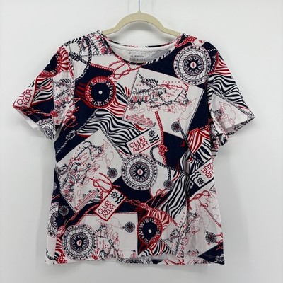 Talbots Petite Tee Nautical Map Compass Rope Print Short Sleeve Women's XLp