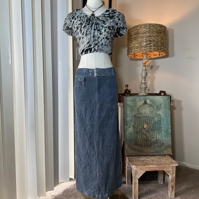 Vintage Tracy Evens Corduroy Grunge Goth Punk Skater Belted Maxi Skirt