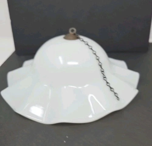 VINTAGE Milk Glass Oil Lamp Smoke Bell Topper White Ruffled Edge 8.5in