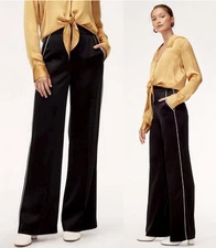 WILFRED ARITZIA Clarisse Pants Wide Leg Satin Trouser Silk Trim in Black Size 2