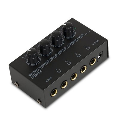 New 4 Channels 12V Black Mini Stereo Headphone Ultra-Compact Audio Amplifier