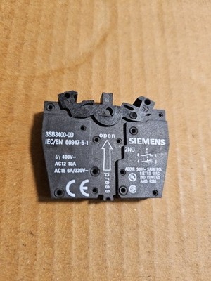 Siemens 3SB3400-0D Contact Block 2 NO Screw Terminal Front Plate Mounting