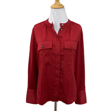 Banana Republic Blouse Womens S Small Red Double Pocket Hidden Buttons Satin