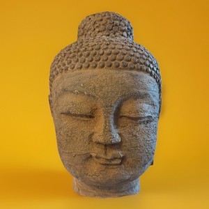 Antique 14” Sandstone Buddha/Head on Stand Bust Sculpture Vintage Art Home Decor