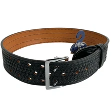 Dutyman Belt 4021U 4 Row Stitch Black Basketweave 2.25 28 inch w/ retaining loop