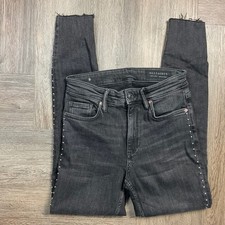 ALLSAINTS Dax Studded Distressed Hem Skinny Jeans Womens 27 Dark Wash Black