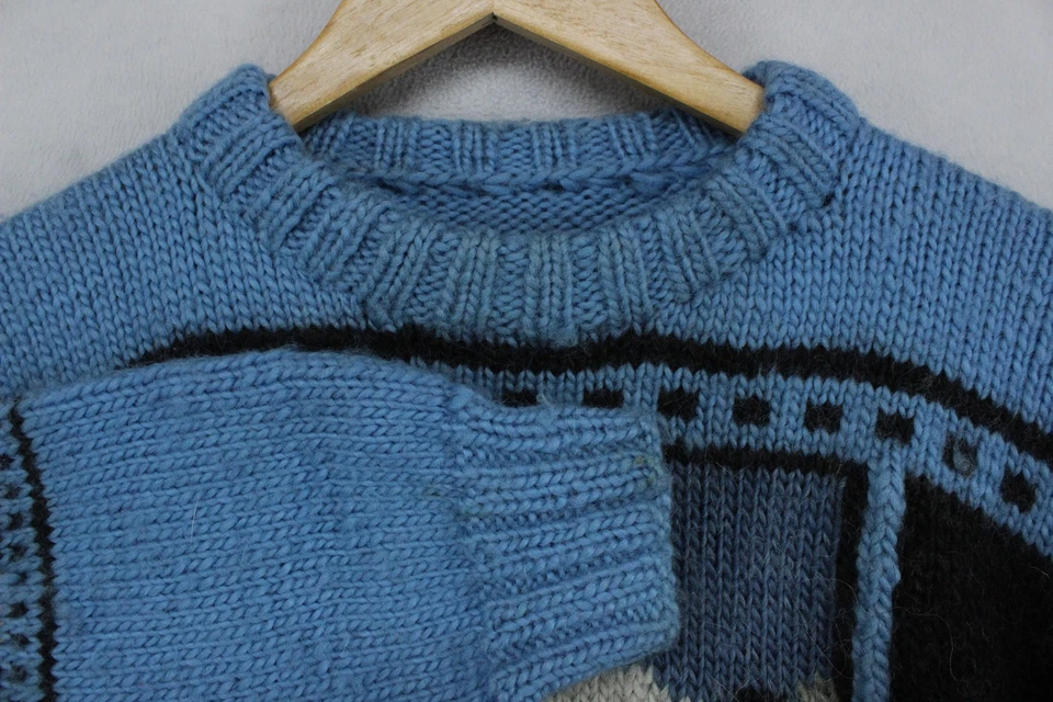 Vintage Chunky Knit Jumper Womens Size M Blue 80s Graphic Pullover - Image 4 of 4