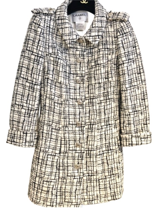 Chanel Vintage 2006 White Black Tweed Long Jacket 34 36 2 4 Coat CC Logo S M image 2