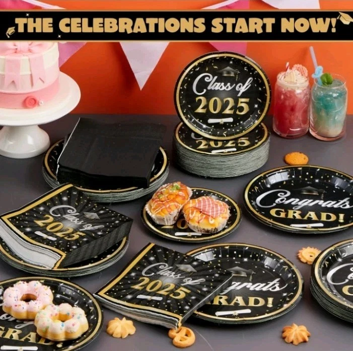 200 Pcs Graudtion Plates and Napkins 2025 with Gold Foil Graduation Party Sup... - Image 3 of 4