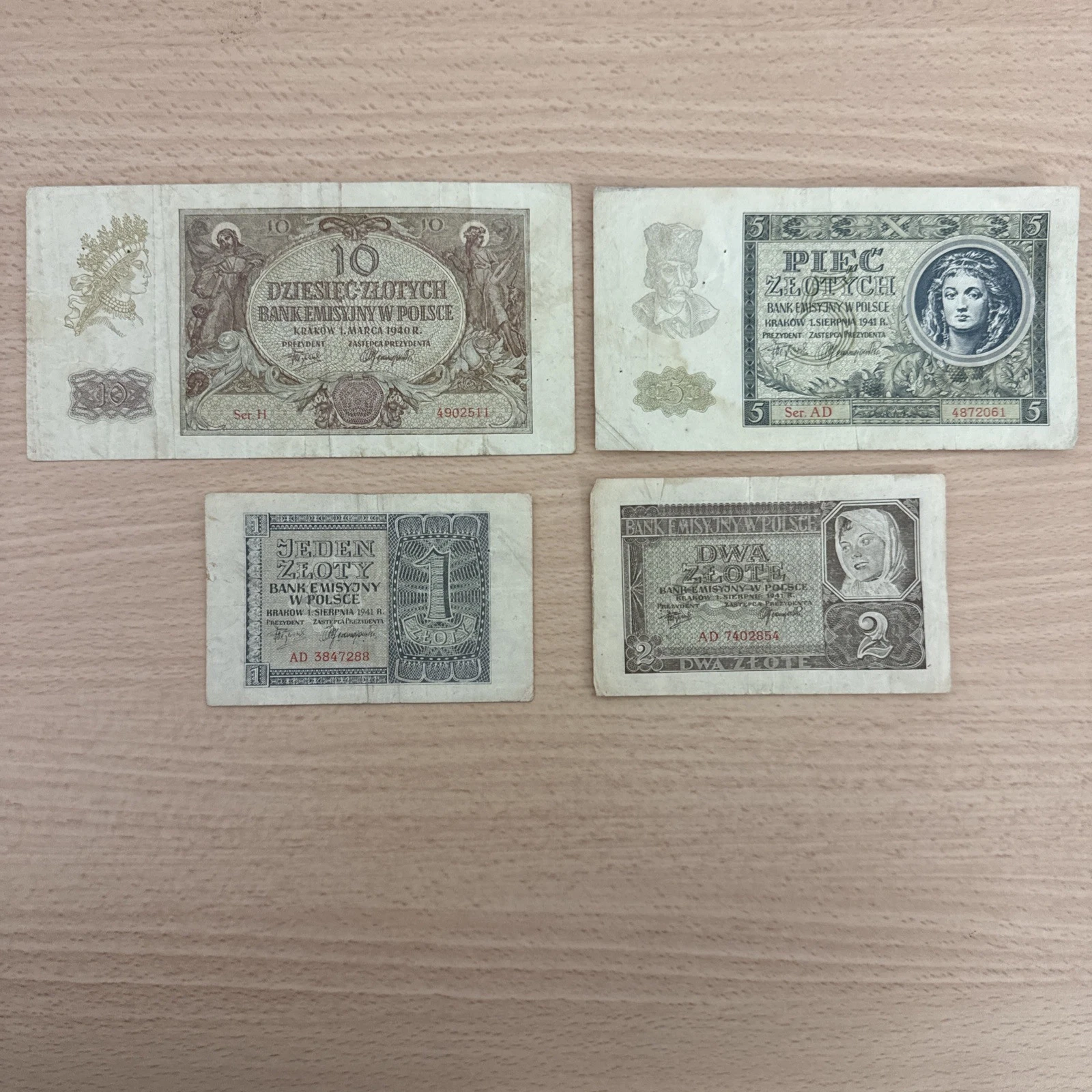 Lot De Billets Pologne 1 Zloty / 2 Zlote / 5 Zlotych / 10 Zlotych 1940 1941