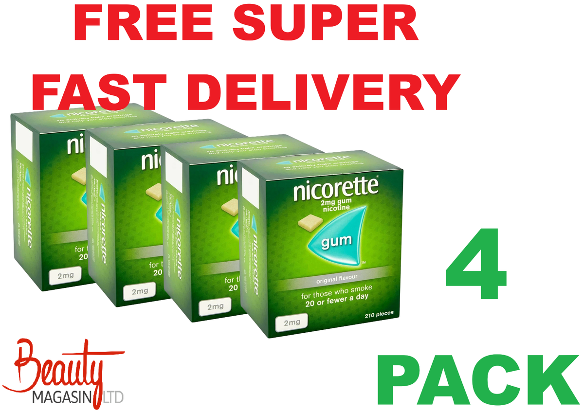 anti tobacco chewing gum 4 x Nicorette ORIGINAL Chewing Gum, 2 mg, 210 Pieces