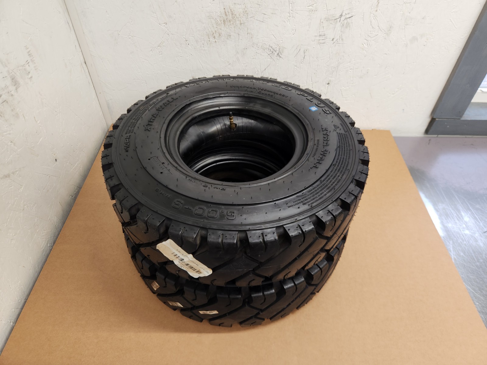6.00-9 Forklift Tires Pair w/ Tubes & Flap 10 Ply 6.00x9 Solideal Ed Plus #M330