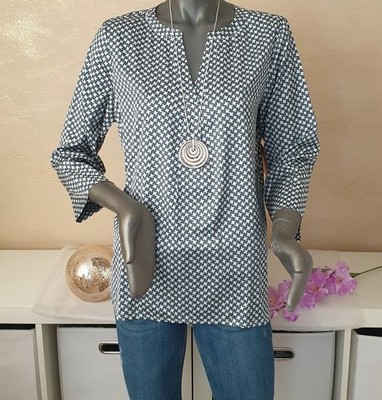VIA MILANO Damen Shirt Bluse Blusenshirt Schlupfbluse grau weiß Gr. 40 *NEU*