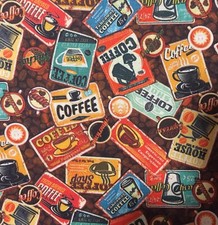 Coffee Fabric International Expresso Cafe Beans Grinder Cotton- 1/2 Yard 18x44 