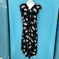 Ellos Black Floral Tie Front Midi Dress Size 22 Rayon Cap Sleeve Cottagecore