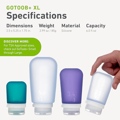 GoToob+ (XL) Refillable Silicone Travel Bottle Locking Lid Food