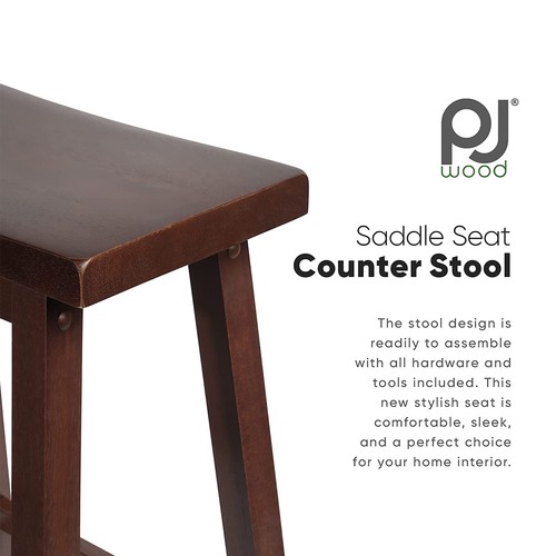 PJ Wood Classic Saddle-Seat 24" Tall Counter Stools, Walnut,(Set of 2)(Open Box) - Picture 2 of 7