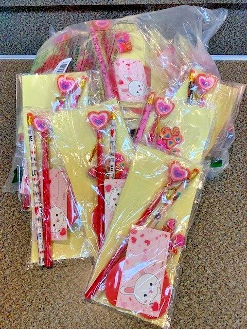 27 Valentine's Day Pencils Stickers Erasers Notepads Cards Fun Party Favors-image