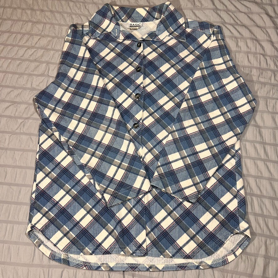Basic Edition Button Down Plaid Shirt, Blue, Whit… - image 1